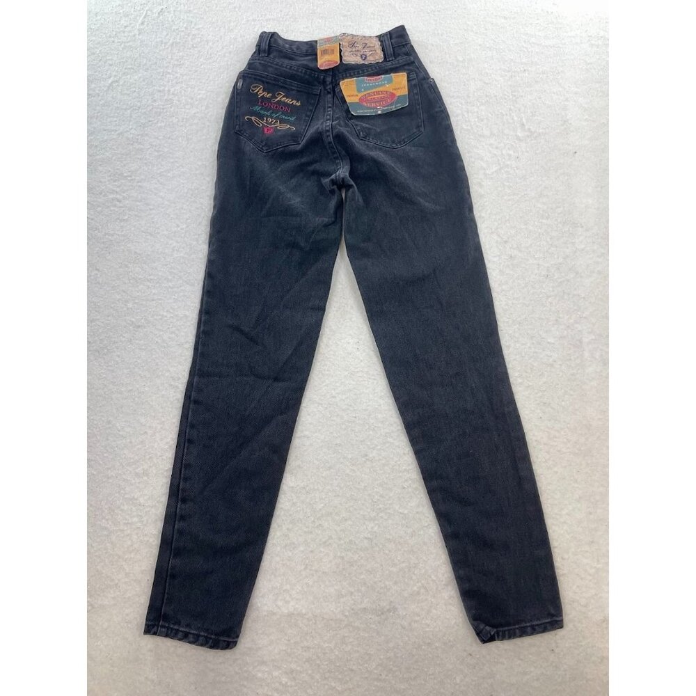 NWT Deadstock Vintage Pepe Jeans Black Denim Embroidered Jeans Size 1/2 - Picture 4 of 8
